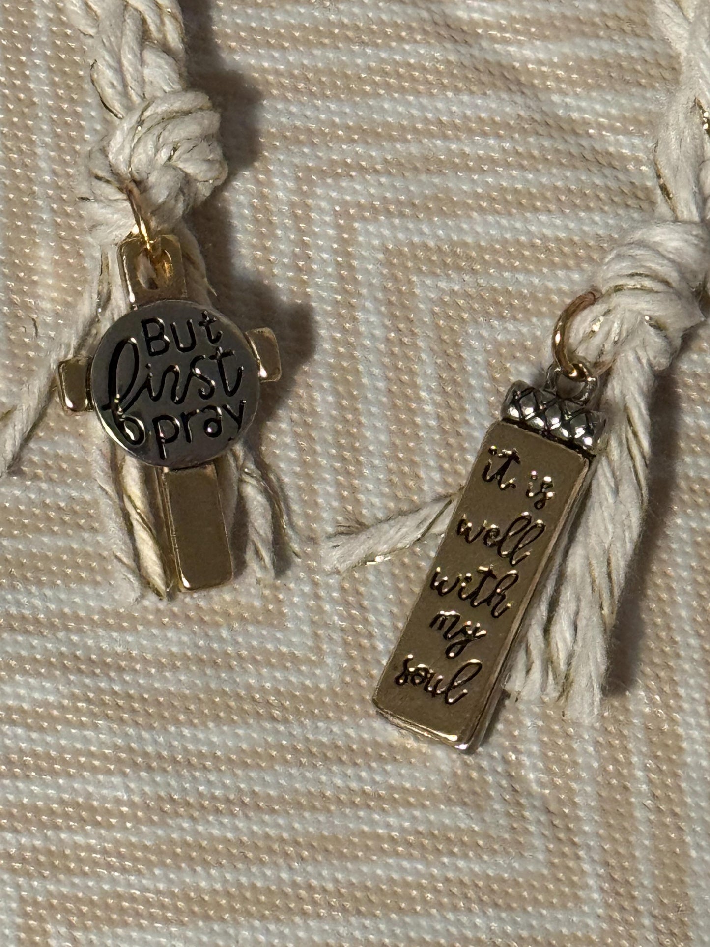 Gold Braided Bible Bookmark w/ brown and teal tassels and Charm