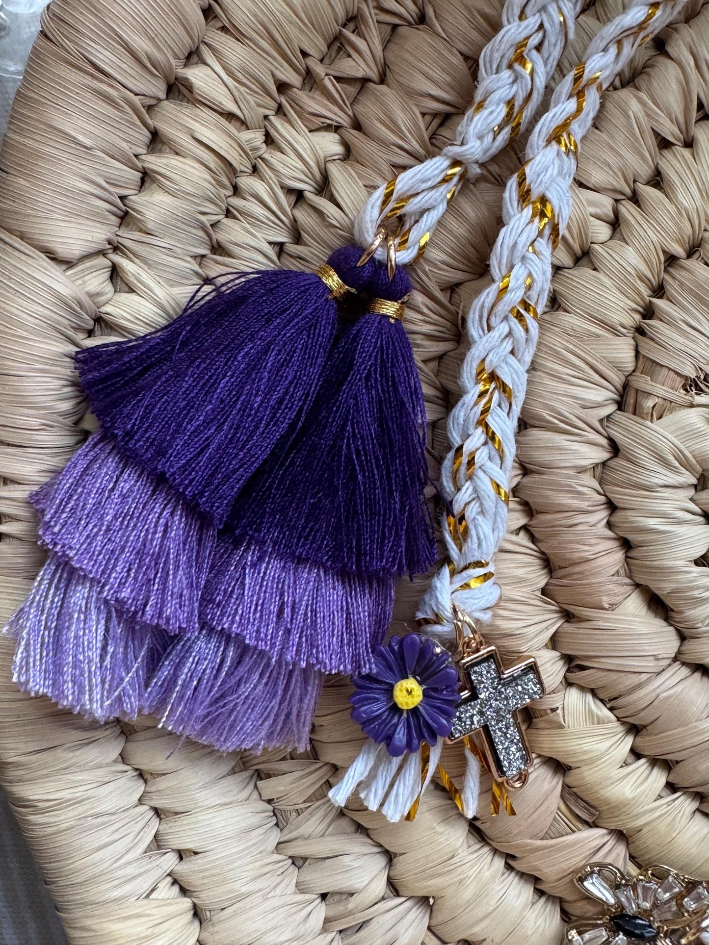 Gold braided Bible bookmark w/ tassels and charms