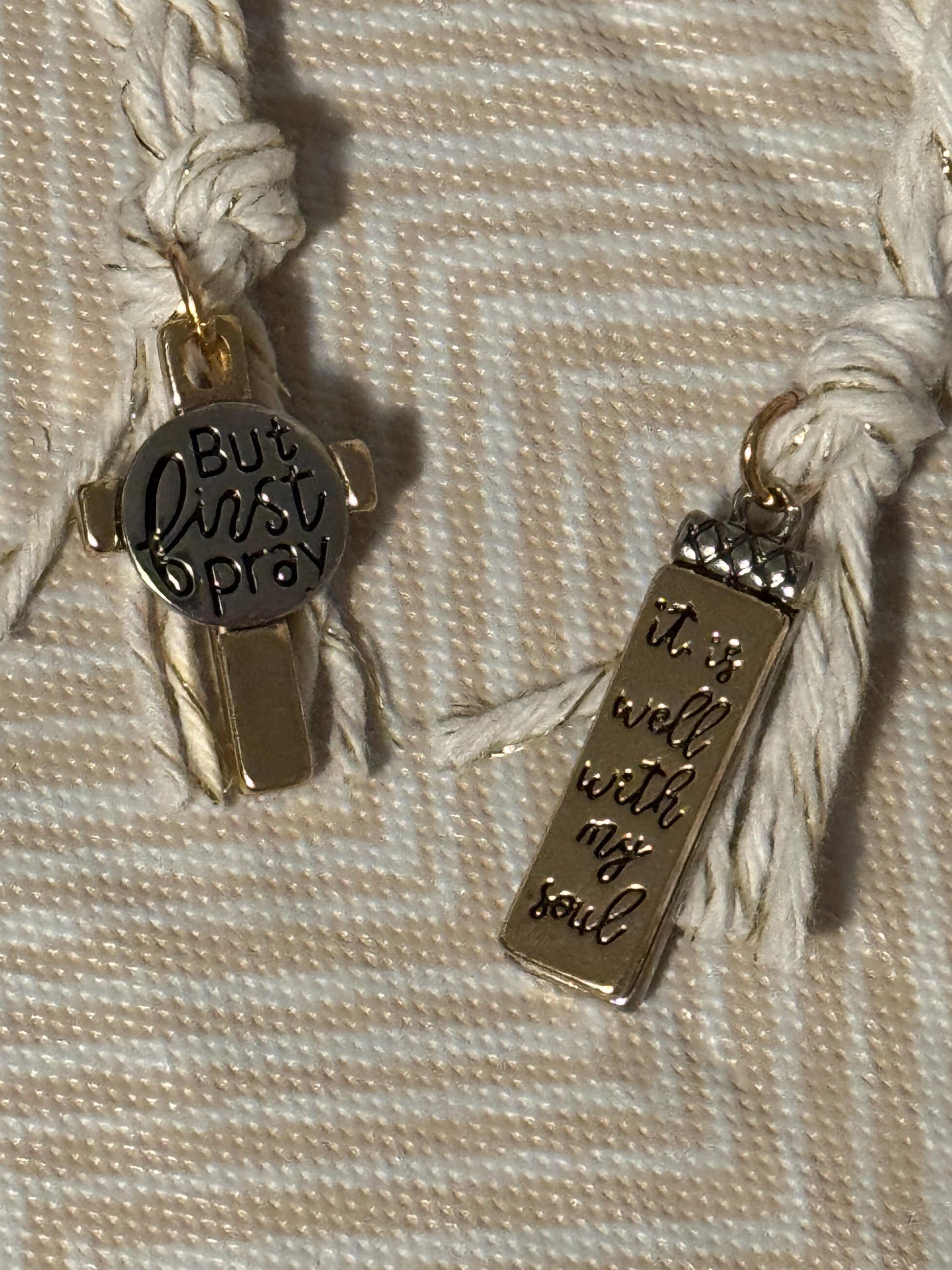 Gold Braided Bible Bookmark w/ brown and teal tassels and Charm