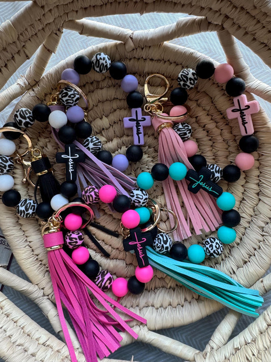 Jesus Cross focal Wristlets w/ tassel and keychain clip