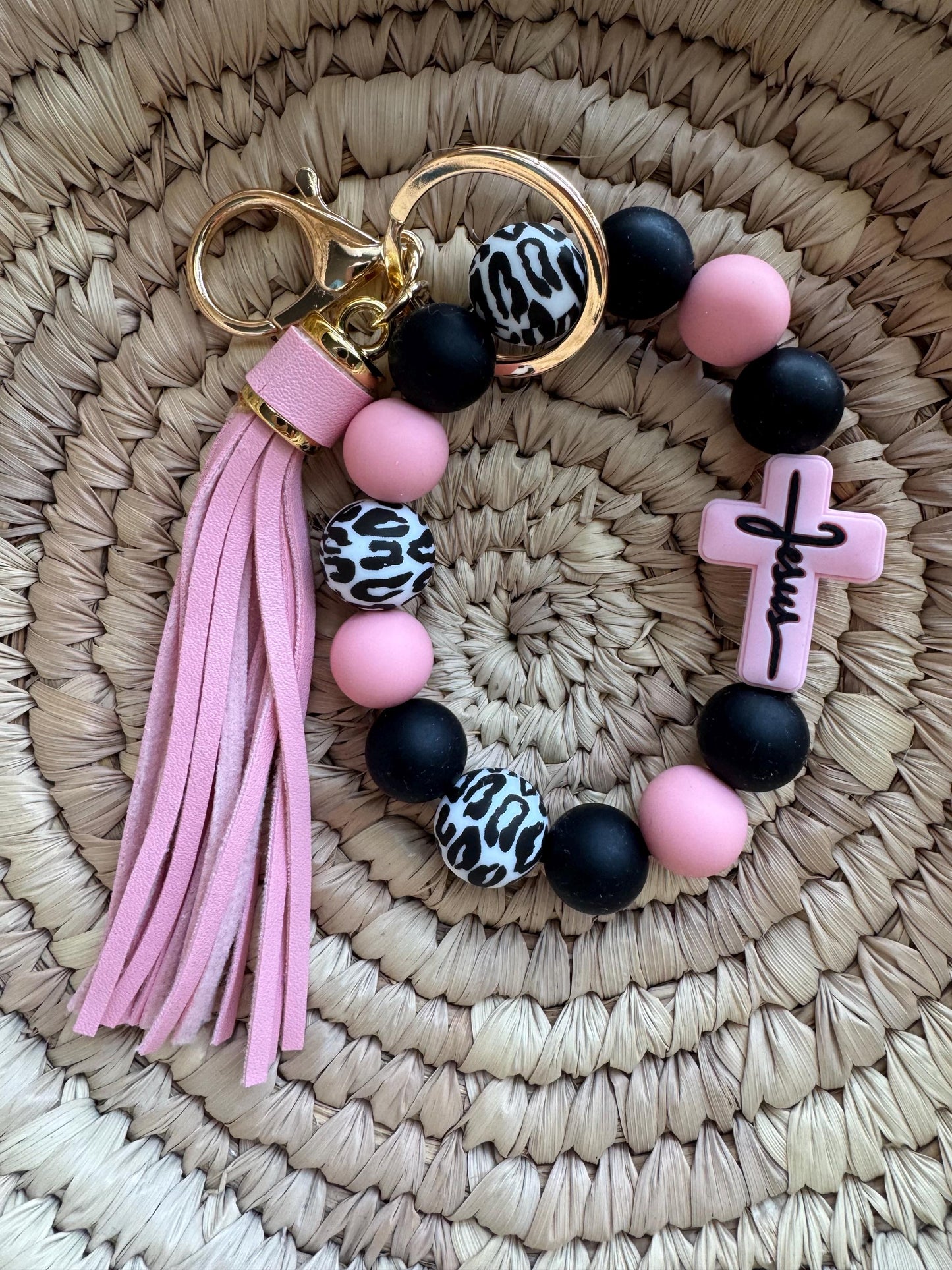 Jesus Cross focal Wristlets w/ tassel and keychain clip