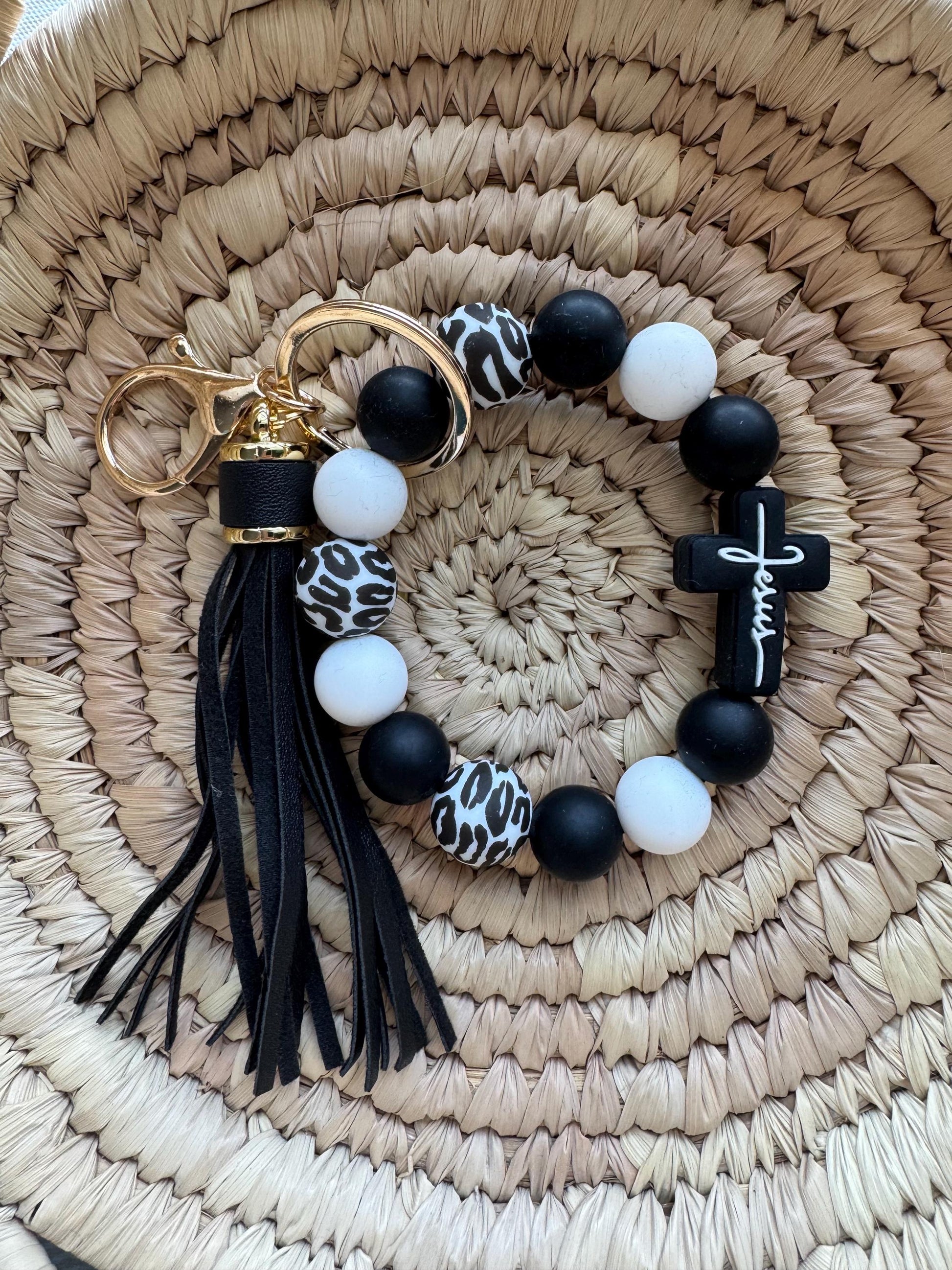 Jesus Cross focal Wristlets w/ tassel and keychain clip