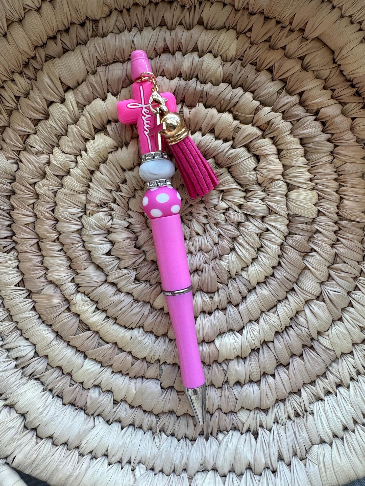 Black ink focal pen w/ cross Jesus focal, tassel & little cross