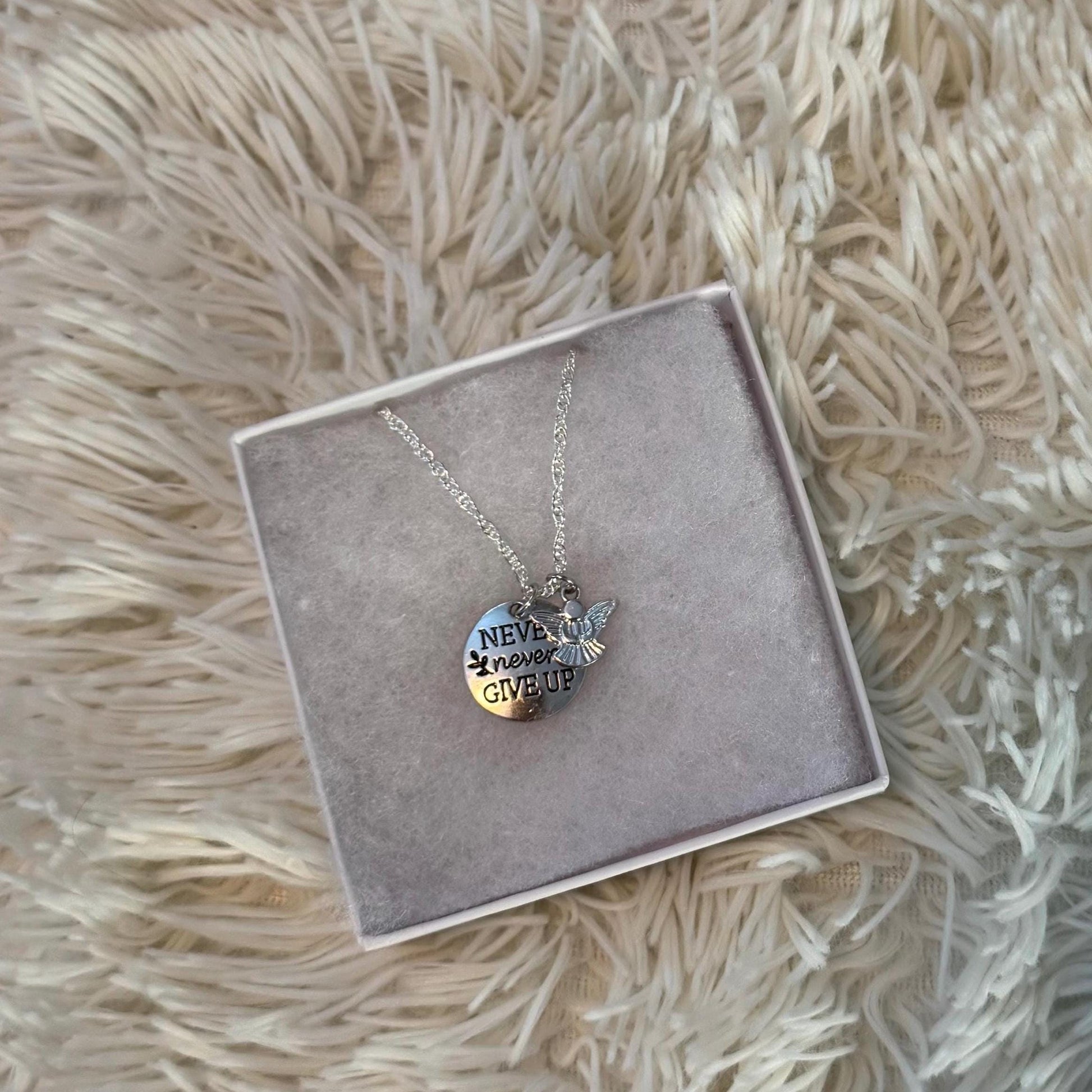 Never Never Give up necklace w/ Angel