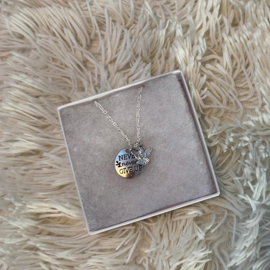 Never Never Give up necklace w/ Angel