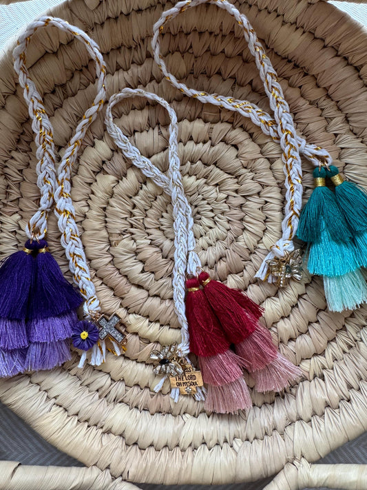 Gold braided Bible bookmark w/ tassels and charms