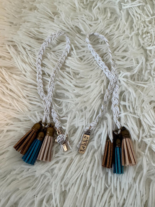 Gold Braided Bible Bookmark w/ brown and teal tassels and Charm