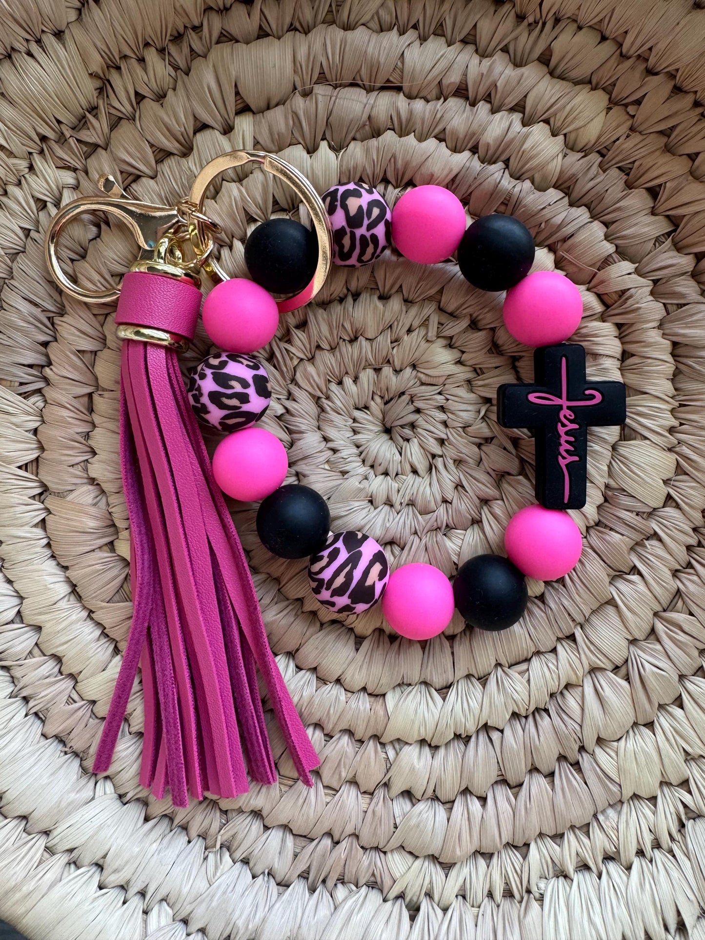 Jesus Cross focal Wristlets w/ tassel and keychain clip