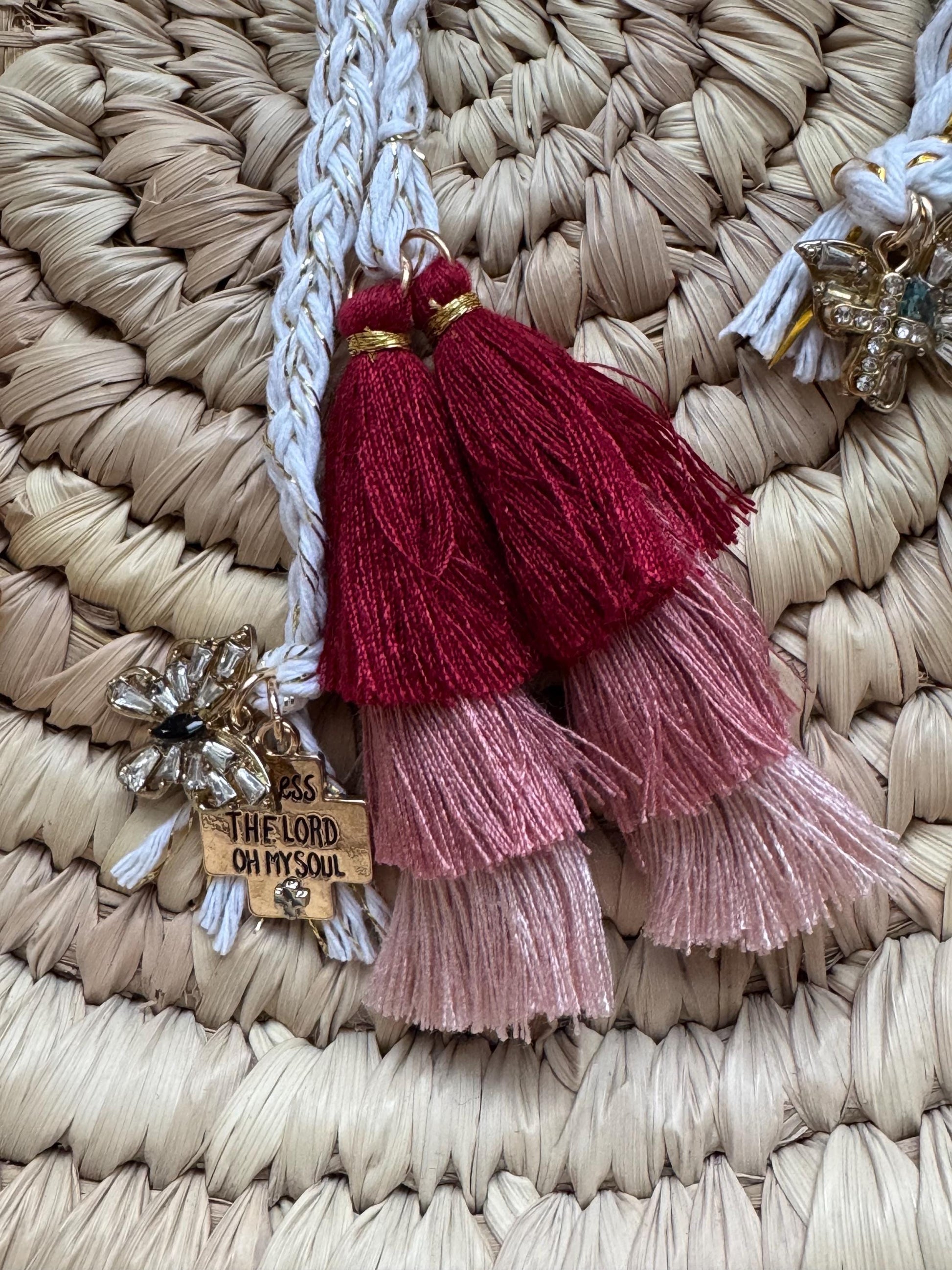Gold braided Bible bookmark w/ tassels and charms