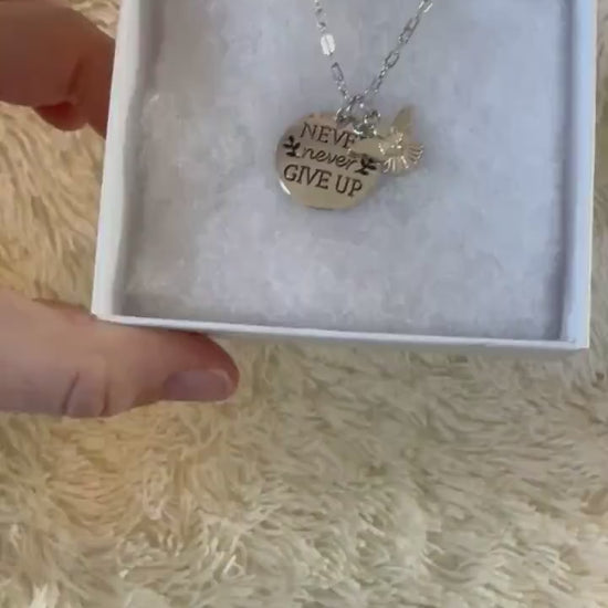 Never Never Give up necklace w/ Angel