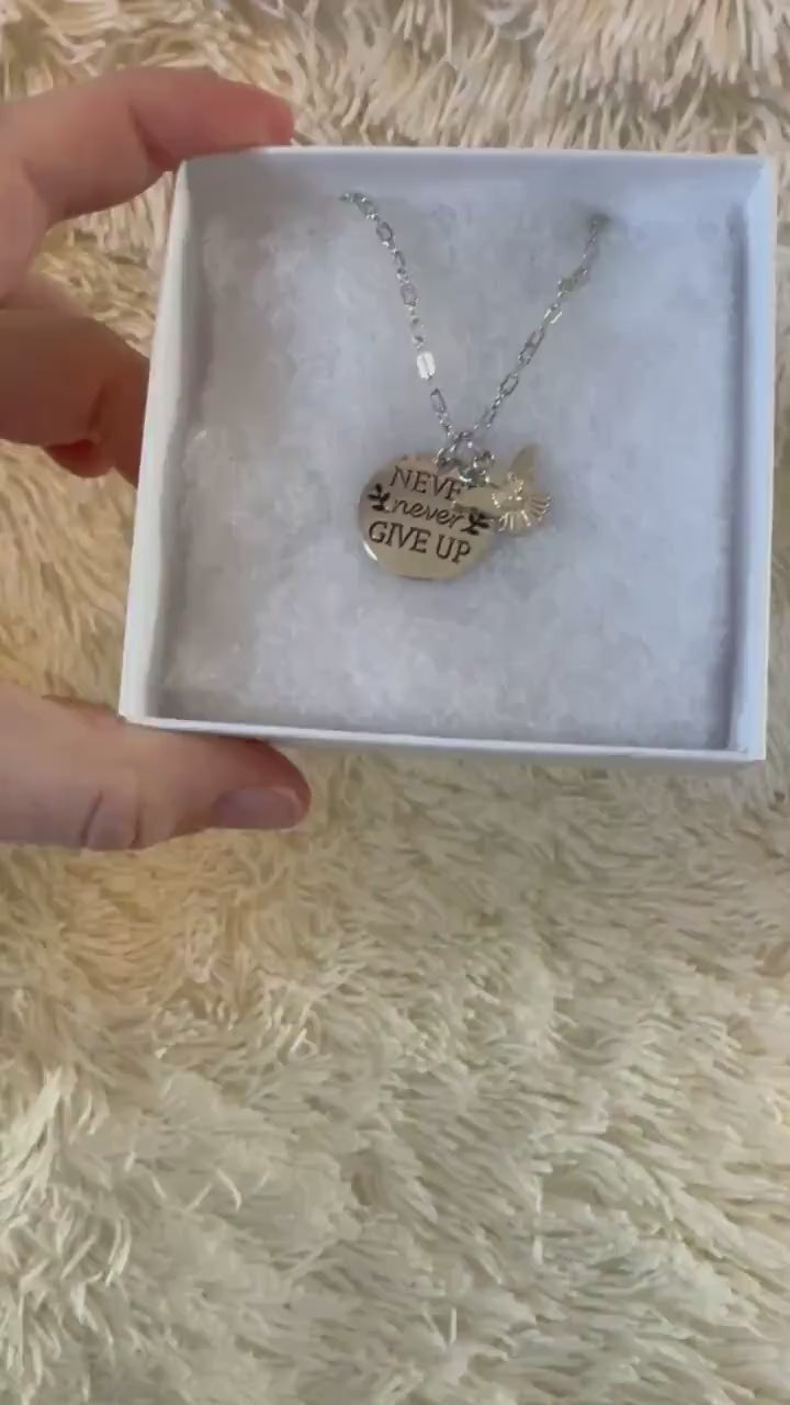 Never Never Give up necklace w/ Angel